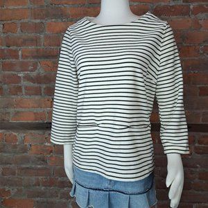 Pim & Larkin Anthropologie Top Stripes Ivory Gold Metallic Black Lagenlook M